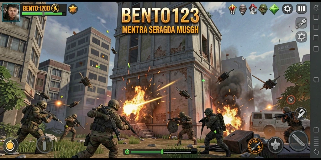 Screenshot gameplay BENTO123 menampilkan aksi Tower Defense yang seru.