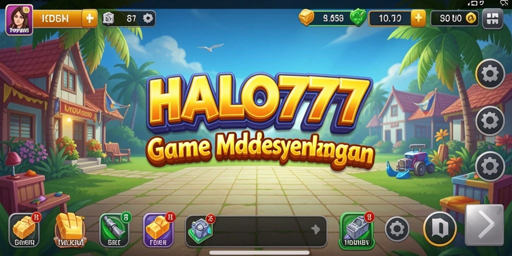 Screenshot gameplay <strong>HALO777</strong> menampilkan aktivitas membangun dan mengumpulkan sumber daya.