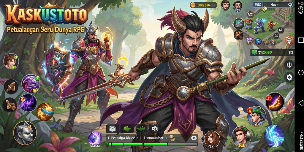 Screenshot gameplay KASKUSTOTO menampilkan karakter dalam pertempuran epik.