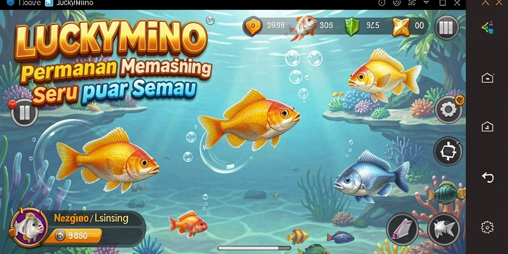 Screenshot gameplay LUCKYMINO menampilkan suasana memancing yang realistis.
