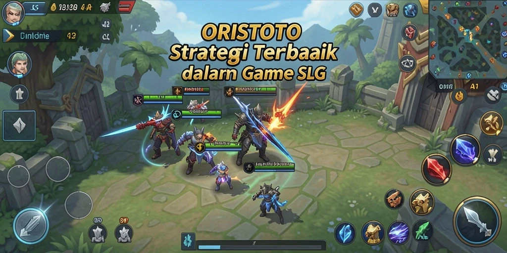Screenshot gameplay ORISTOTO menampilkan pertempuran epik dan pembangunan kerajaan.