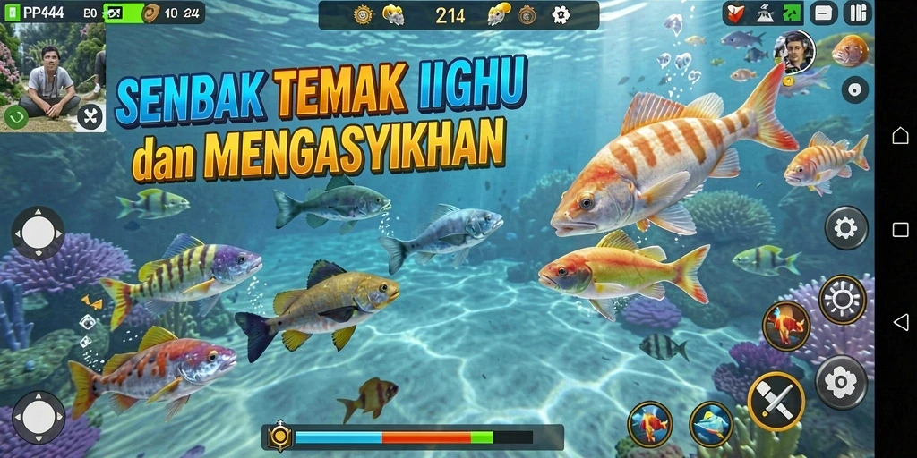 Screenshot utama PP444 menampilkan serunya berburu ikan dalam permainan.
