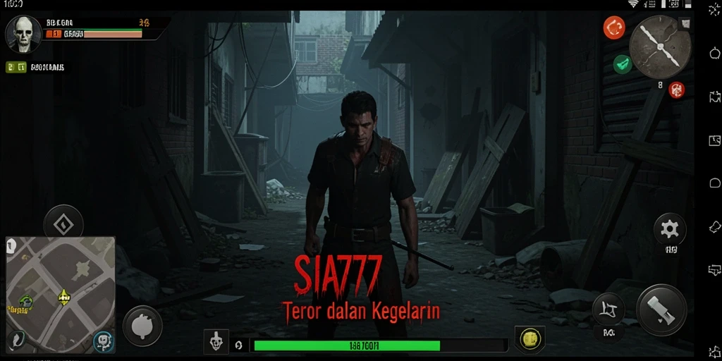 Screenshot gameplay SIA777 dengan suasana mencekam dan karakter menyeramkan.