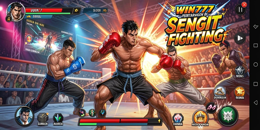 Tangkapan layar gameplay WIN777 dengan aksi pertarungan yang mendebarkan.