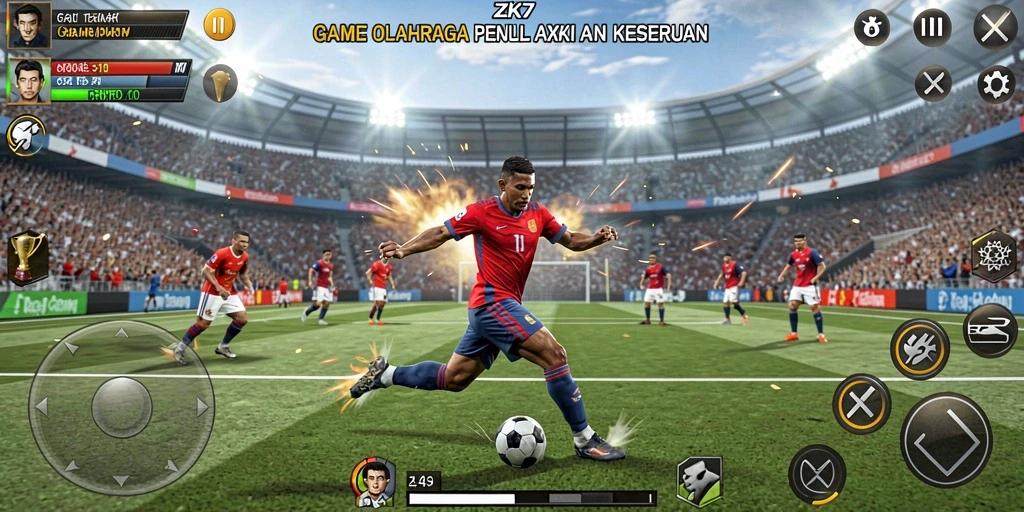 Gameplay ZK7 yang mendebarkan dalam olahraga penuh aksi.